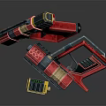 Futuristic Weapon With Red Yellow Black Modular Components And Disassembled Structure 3d model