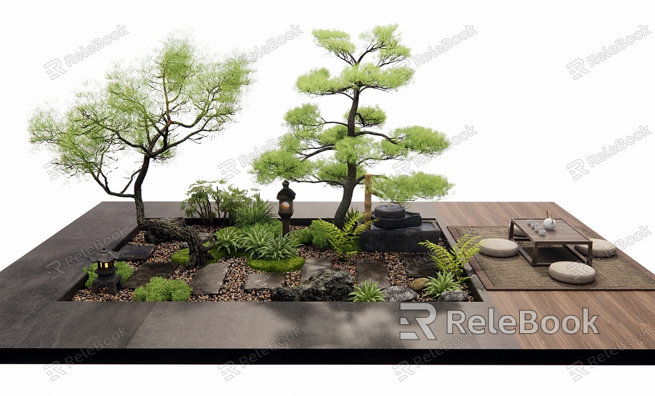 Japanese-style Zen courtyard landscape sketch slate tingbu landscape micro-terrain stone gravel plant pile pine landscape tree tea table water bowl model