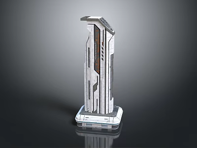 Modern Metallic Geometric Tower Sculpture With Sleek Lines And Base Structure 3d model