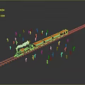 Red Steam Train Traveling On Rail Track With Green Plants