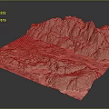 3D Mountainous Terrain Model With Detailed Elevated Features And Landscape Structure