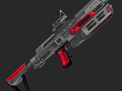 Futuristic Combat Rifle With Gray Red Accents Tactical Sight And Mechanical Details 3d model