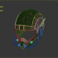 Detailed Military Weapon Helmet With Green Rusted Surface Visor And Connected Tubes