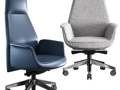 Comfortable Blue Leather and Gray Fabric Office Chairs with Swivel Design and Rolling Wheels 3d model