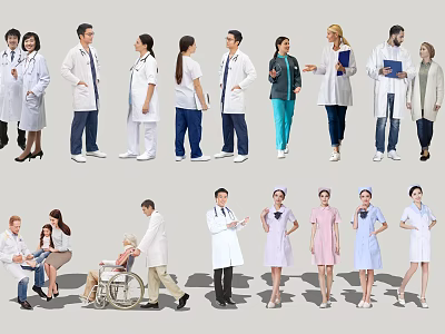 Multiple Medical Staff Including Doctors Nurses And Patients Interacting In Healthcare Setting 3d model