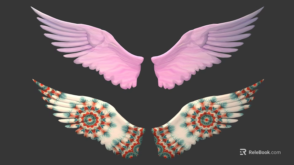 Decorative Photo Spot With Pink Wings And Patterned Wings Design 3d model