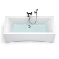 Modern White Bathtub Interior with Shower Faucet and Design Details