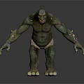 3D Green Ogre Monster Character With Muscular Limbs And Glowing Arms