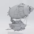 Steampunk Airship With Wooden Hull Large Grid Balloon And Metal Propellers