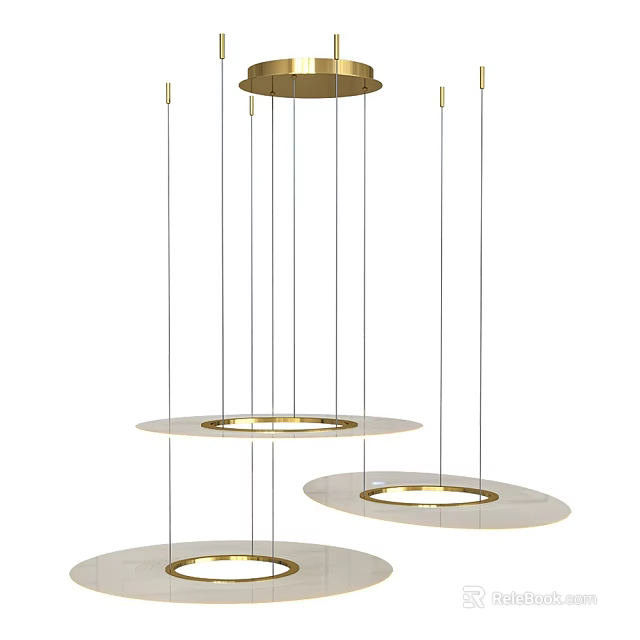 Modern Layered Chandelier With Circular Metallic Frames And Hanging Cables Design 3d model