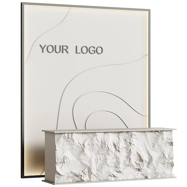 Modern Shop Front Desk With Your Logo On White Background Wavy Line Design Textured Countertop 3d model 