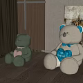 Green and White Stuffed Teddy Bears Holding Heart Shaped Plush Toys for Living Room Decor