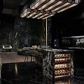 Modern Kitchen Interior With Black Cabinets Marble Island And Mountain View Design