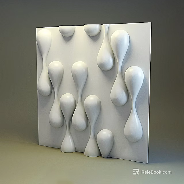 White Modern Abstract Sculpture With Organic 3D Carving For Wall Decor 3d model 