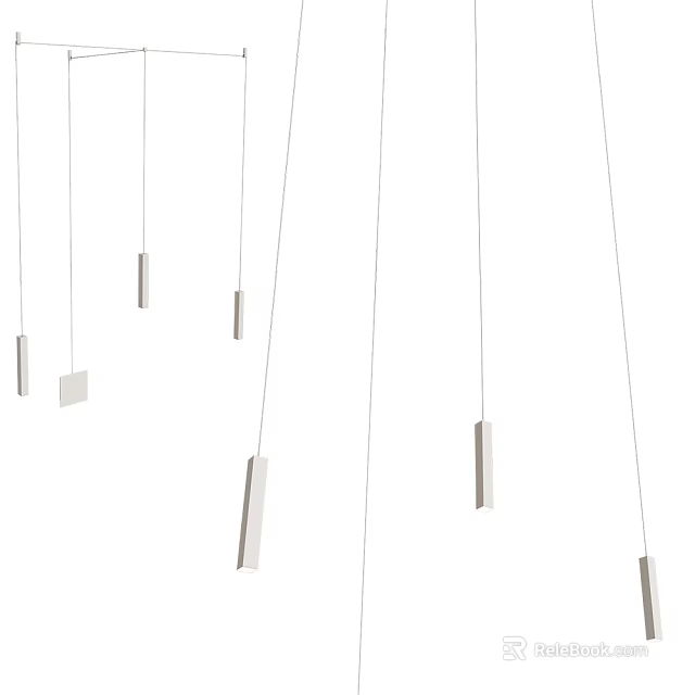 Modern Linear Hanging Pendant Chandelier With Sleek Metal Vertical Design Elements 3d model 
