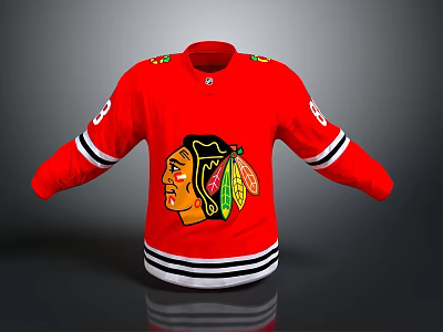 Red Hockey Jersey With Team Logo And Striped Sleeves White Black Trim 3d model