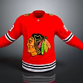 Red Hockey Jersey With Team Logo And Striped Sleeves White Black Trim