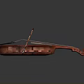 Red Violin And Bow As Daily Living Items On Gray Background