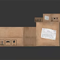 Stacked Cardboard Boxes In Different Sizes With Labels On Dark Background