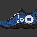 Blue And White Athletic Shoes With Mesh Design And White Laces