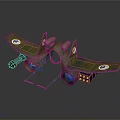 Futuristic Aerospace Spacecraft Model With Green Wing Structure Circular Markings And Wheel Components