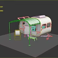White Trailer Camper With Retractable Awning And Folding Chair Setup 3d model
