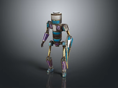 Game Movie Character Humanoid Robot Featuring Blue Purple Gold Metallic Parts And Design 3d model