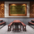 Commercial Restaurant Kitchen Interior with Gray Tiled Walls Stainless Steel Worktables and Cooking Equipment