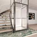 Modern Interior Design With Glass Elevator Spiral Staircase Marble Floor And Bookshelves