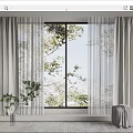 Light Gray Curtains With Sheer Panels For Large Window Green Tree View And Indoor Plants