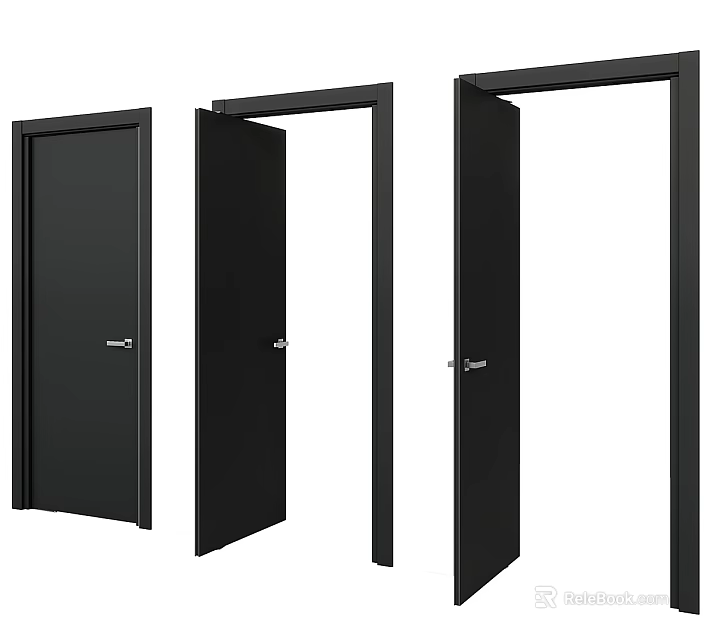 Modern Black Hinged Doors In Different Opening Positions For Interior Design 3d model