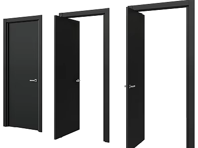 Modern Black Hinged Doors In Different Opening Positions For Interior Design 3d model
