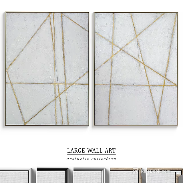 Large Wall Art Frames With White Background And Gold Geometric Lines Aesthetic Collection 3d model 