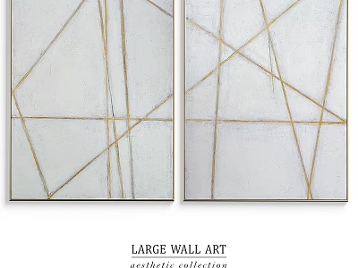 Large Wall Art Frames With White Background And Gold Geometric Lines Aesthetic Collection 3d model