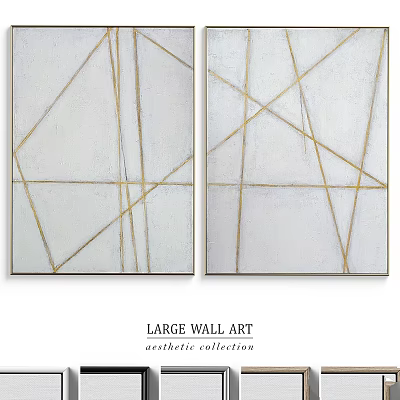 Large Wall Art Frames With White Background And Gold Geometric Lines Aesthetic Collection 3d model