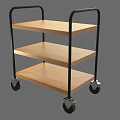 Three Tier Rolling Cart With Wooden Shelves And Black Metal Frame