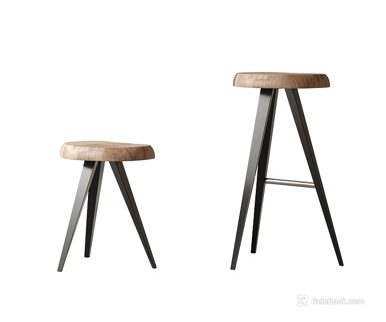 Contemporary Single Bar Stools Featuring Brown Leather Cushion And Black Metal Triangular Leg Design 3d model 