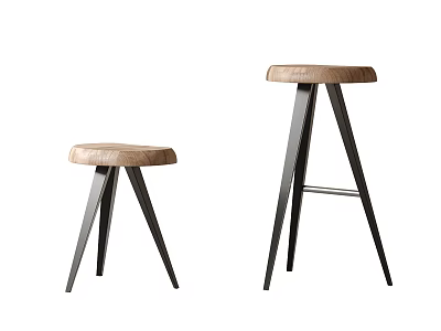 Contemporary Single Bar Stools Featuring Brown Leather Cushion And Black Metal Triangular Leg Design 3d model