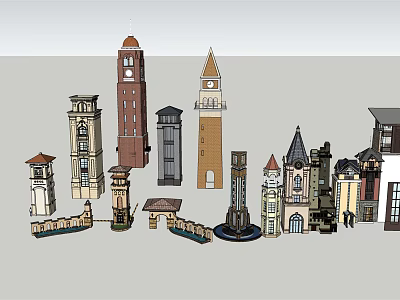 Various Architectural Tower Models Showcasing Diverse Styles Classic Designs and Detailed Structures in Collection 3d model