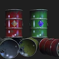 Industrial Metal Drums With Red Green Blue Gray Colors And Storage Design