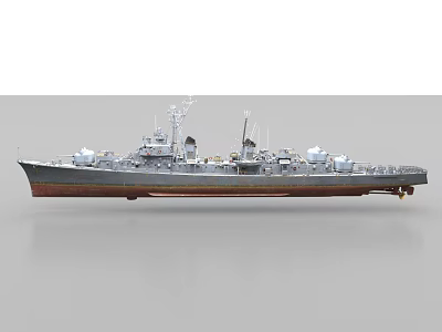 Detailed Warship Scale Model Featuring Gray Hull Antennas And Deck Guns 3d model