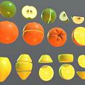 Assorted Fresh Fruits Green Oranges Lemons Whole and Sliced Display Varieties