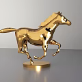 Golden Geometric Horse Sculpture with Dynamic Running Pose on Circular Shiny Base