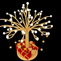 Decorative Wooden Tree With White Spherical Ornaments Golden Hanging Decorations And Gift Boxes At Base