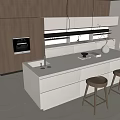 Modern Kitchen Island Bar With White Countertop Wooden Stools And Cabinets