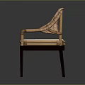 Leisure Chair with Rattan Backrest Armrests White Padded Seat and Dark Wooden Legs