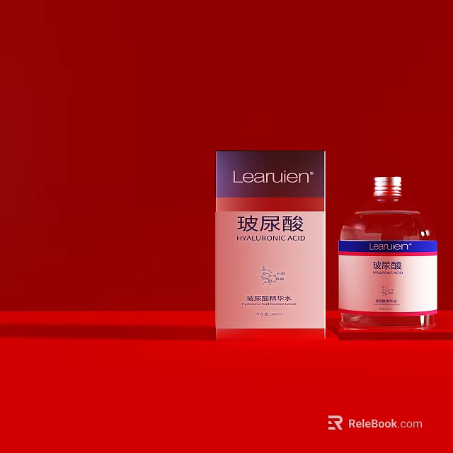LeaRulen Hyaluronic Acid Moisturizing Essence Skin Care Product Red Background Packaging 3d model 