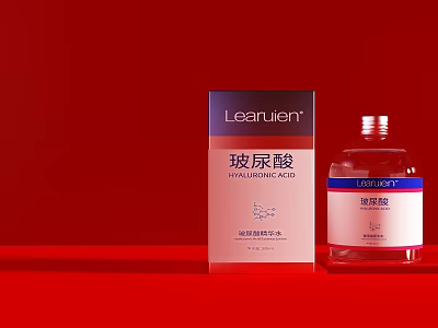 LeaRulen Hyaluronic Acid Moisturizing Essence Skin Care Product Red Background Packaging 3d model