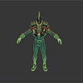 3D Character With Biological Armor Red Blue Spiked Shoulders Horned Helmet Sci Fi Design