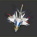 Vibrant Mechanical Mecha Character Featuring White Blue Yellow Red Wings And Dynamic Shining Effects